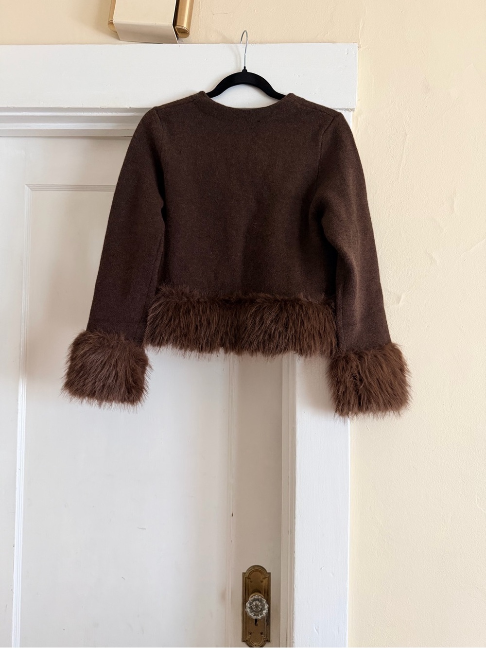Zara Brown Faux Fur Trim Knit Cardigan Jacket Size M - Picture 2 of 5